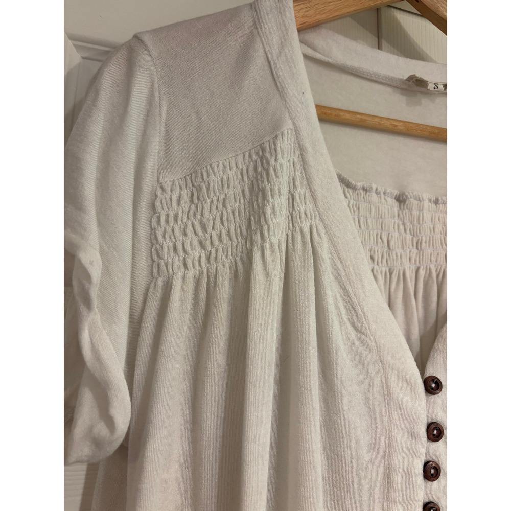 POL Ivory Short Sleeve Blouse Button Front Wool Blend Flowy Women's Small - Picture 3 of 6